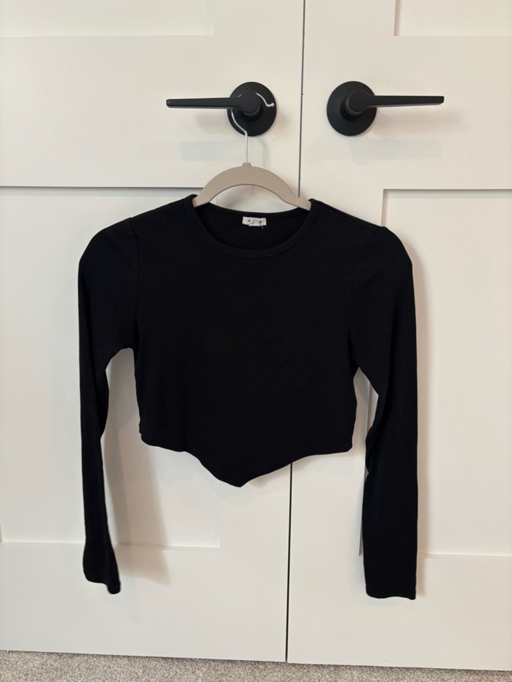 Garage Black Ribbed Long Sleeve Crop Top